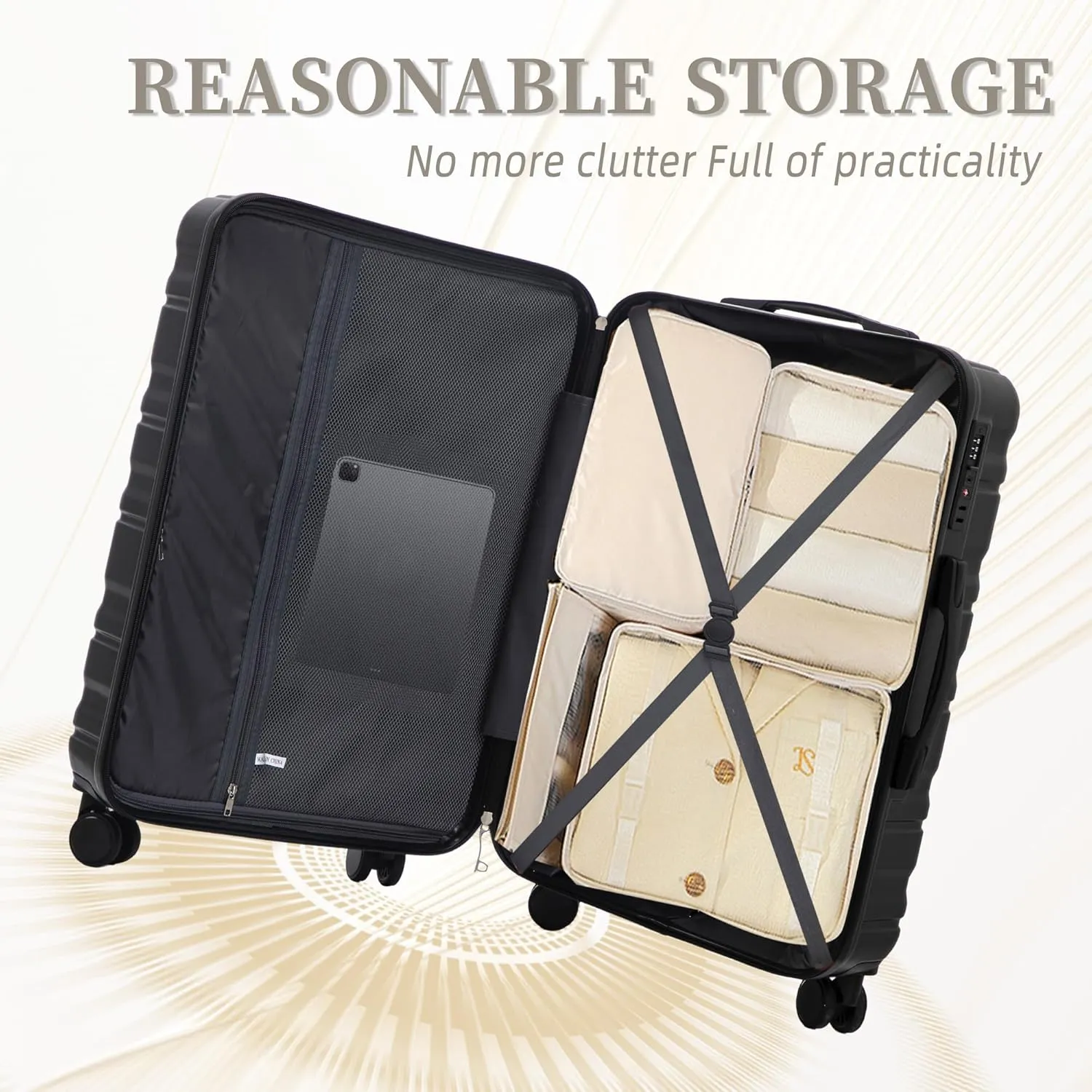 Merax Suitcase Sets ABS Hardshell Carry On Luggag, Jet Black, 20/24/28 in