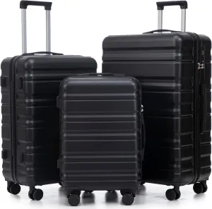 Merax Suitcase Sets ABS Hardshell Carry On Luggag, Jet Black, 20/24/28 in