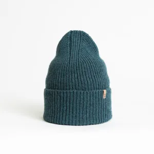 Merino Handknit Rib Hat in Dragonfly Green
