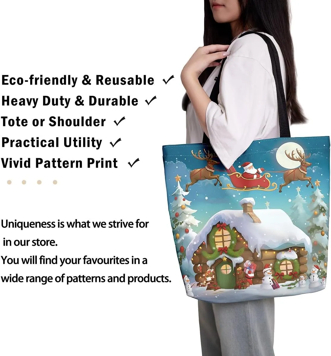 Merry Christmas Canvas Tote Bag,Xmas Snowman Shoulder Handbags for Shopping Gym,Farmhouse Travel Bag