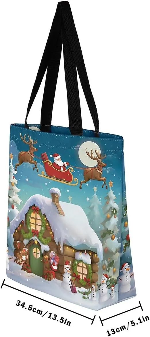 Merry Christmas Canvas Tote Bag,Xmas Snowman Shoulder Handbags for Shopping Gym,Farmhouse Travel Bag