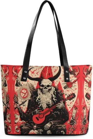 Merry Krampus Goat Tote Bag Ladies Leather Handbags Large Western Purse Shoulder Bag