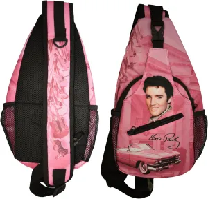 Mid-South Products Elvis Presley Sling Bag - Pink with Guitars and Mansion