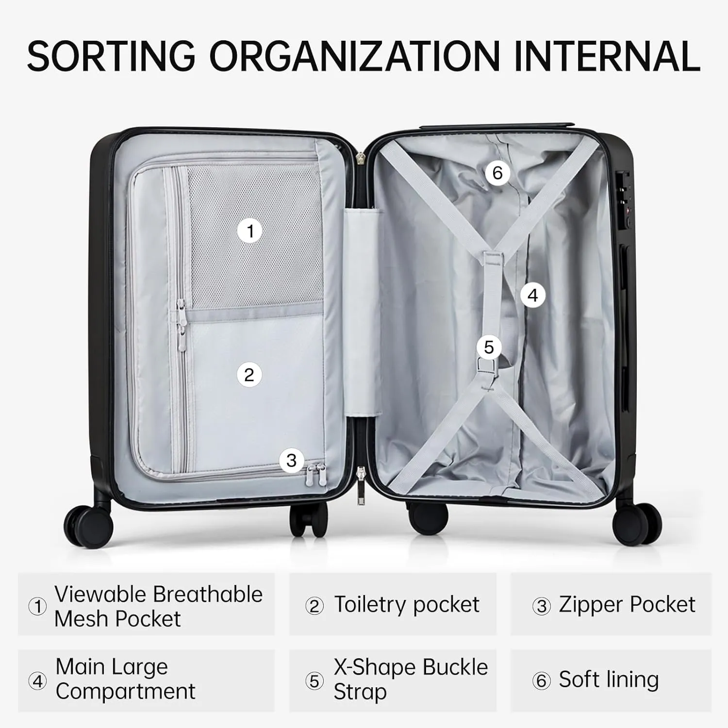 MILADA 20 Inch Carry On Luggage 22x14x9 Airline Approved with Wheels Lightweight HardShell Suitcases Bag Rolling Luggage for Travel, Black