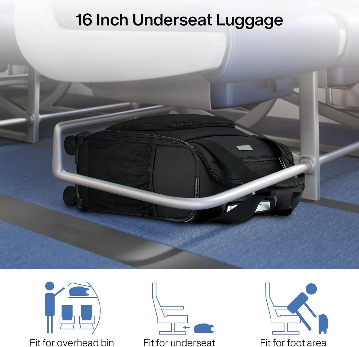 MILADA Carry On Luggage Airline Approved 16 Inch Underseat Small Suitcases with Wheels Softside Travel Luggage Carry On Mini Suitcase for Men Women Short Business and Travel,Black