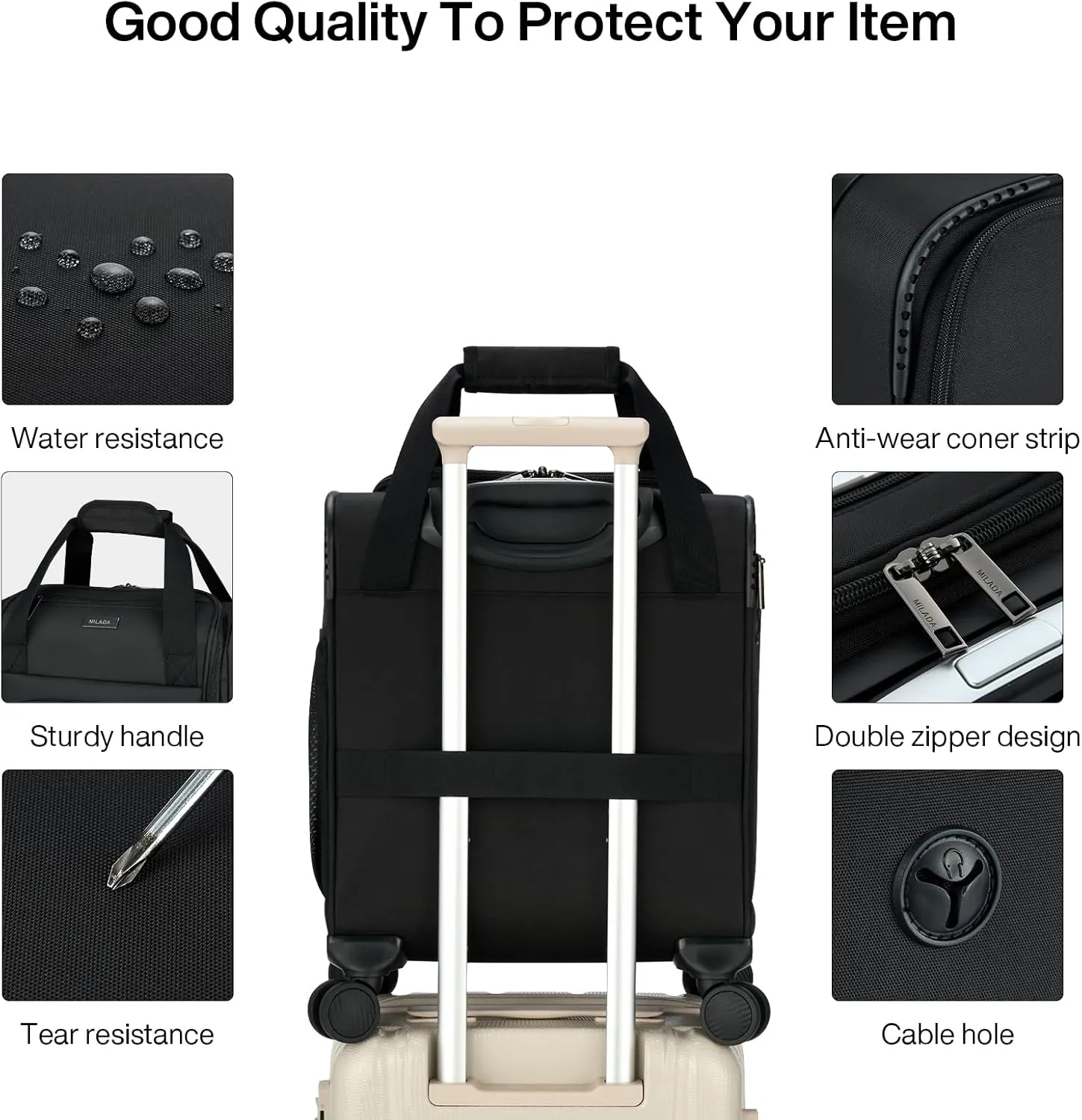 MILADA Carry On Luggage Airline Approved 16 Inch Underseat Small Suitcases with Wheels Softside Travel Luggage Carry On Mini Suitcase for Men Women Short Business and Travel,Black