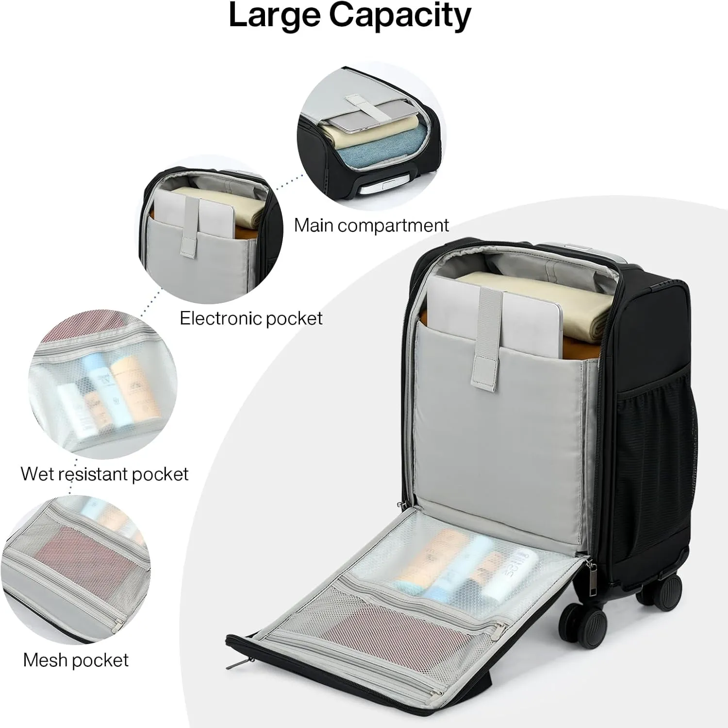 MILADA Carry On Luggage Airline Approved 16 Inch Underseat Small Suitcases with Wheels Softside Travel Luggage Carry On Mini Suitcase for Men Women Short Business and Travel,Black