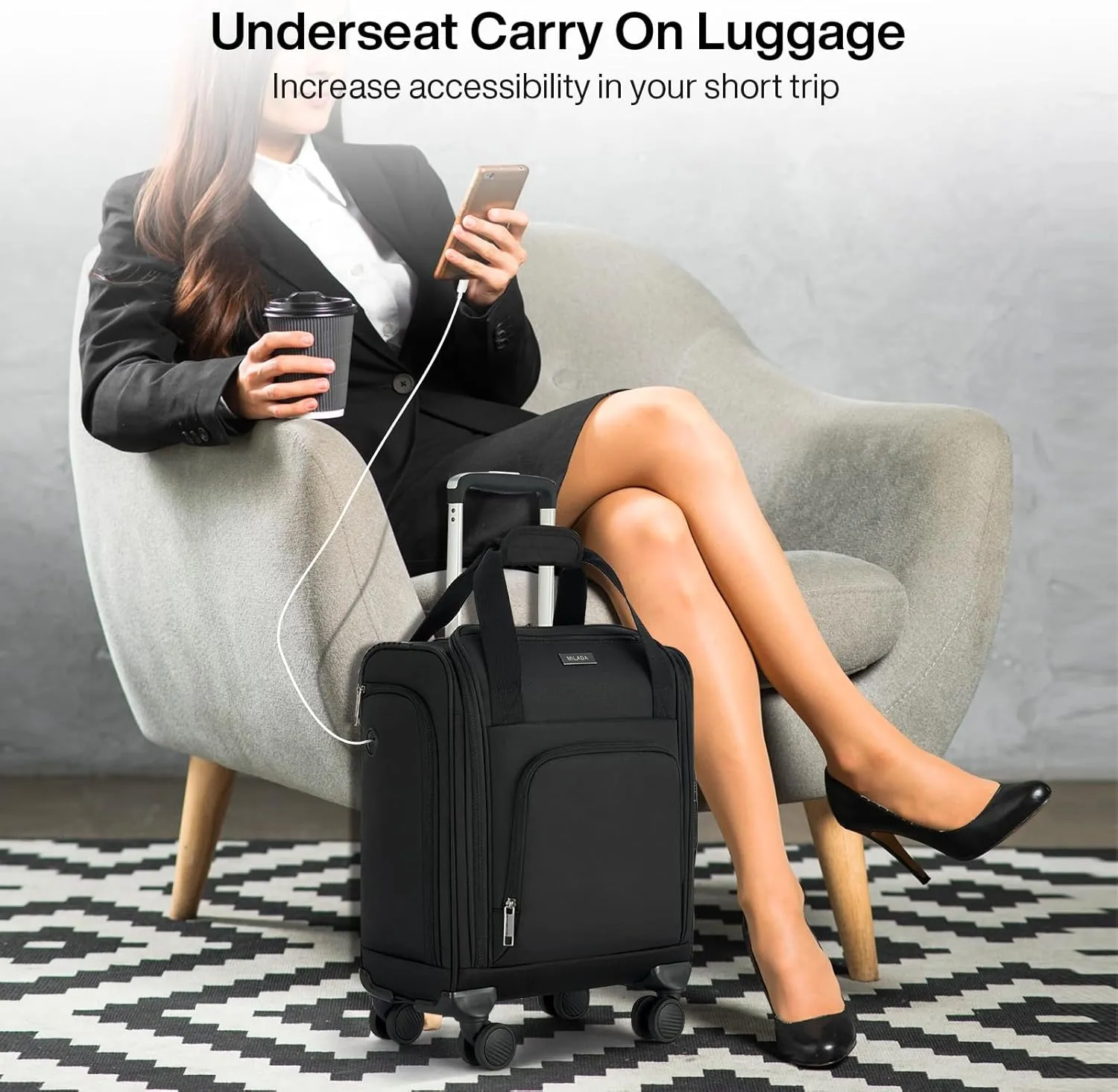 MILADA Carry On Luggage Airline Approved 16 Inch Underseat Small Suitcases with Wheels Softside Travel Luggage Carry On Mini Suitcase for Men Women Short Business and Travel,Black