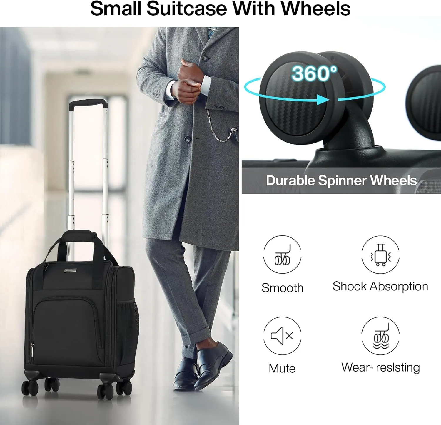 MILADA Carry On Luggage Airline Approved 16 Inch Underseat Small Suitcases with Wheels Softside Travel Luggage Carry On Mini Suitcase for Men Women Short Business and Travel,Black