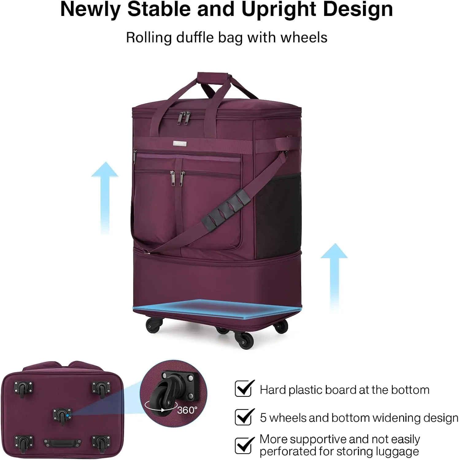 MILADA Travel Luggage Bag Suitcases with Wheels Expandable Foldable Collapsible Rolling Duffle Bag Large Suitcase for Men Women without Telescoping Handle,Purple