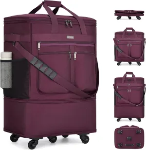 MILADA Travel Luggage Bag Suitcases with Wheels Expandable Foldable Collapsible Rolling Duffle Bag Large Suitcase for Men Women without Telescoping Handle,Purple