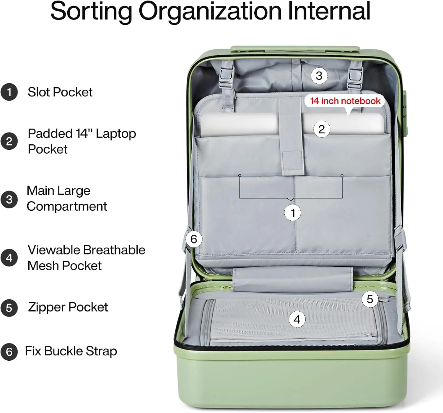 MILADA Underseat Carry On Luggage With Wheels 16 Inch Small Suitcase Underseat Carry On bag Mini Travel Luggage Personal Item Hard Case Luggage TSA Approved Luggage,Bamboo Green