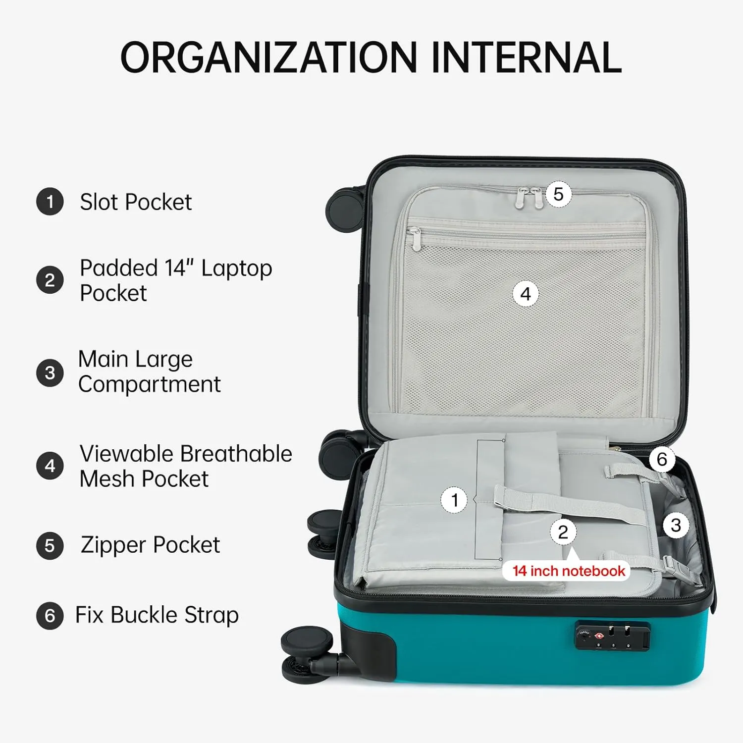 MILADA Underseat Carry On Luggage With Wheels 16 Inch Underseat Carry On bag Small Suitcase Hard Case Luggage With TSA Approved Mini Personal Item Travel Luggage,Caribbean Blue