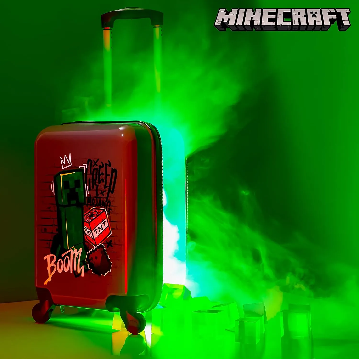Minecraft Suitcase for Kids Teens Creeper Hard Shell Luggage Rolling Suitcase 4 Wheels & Extendable Handle Travel Essentials for Vacations Trips (Medium Grey, 19.29” - 30L)