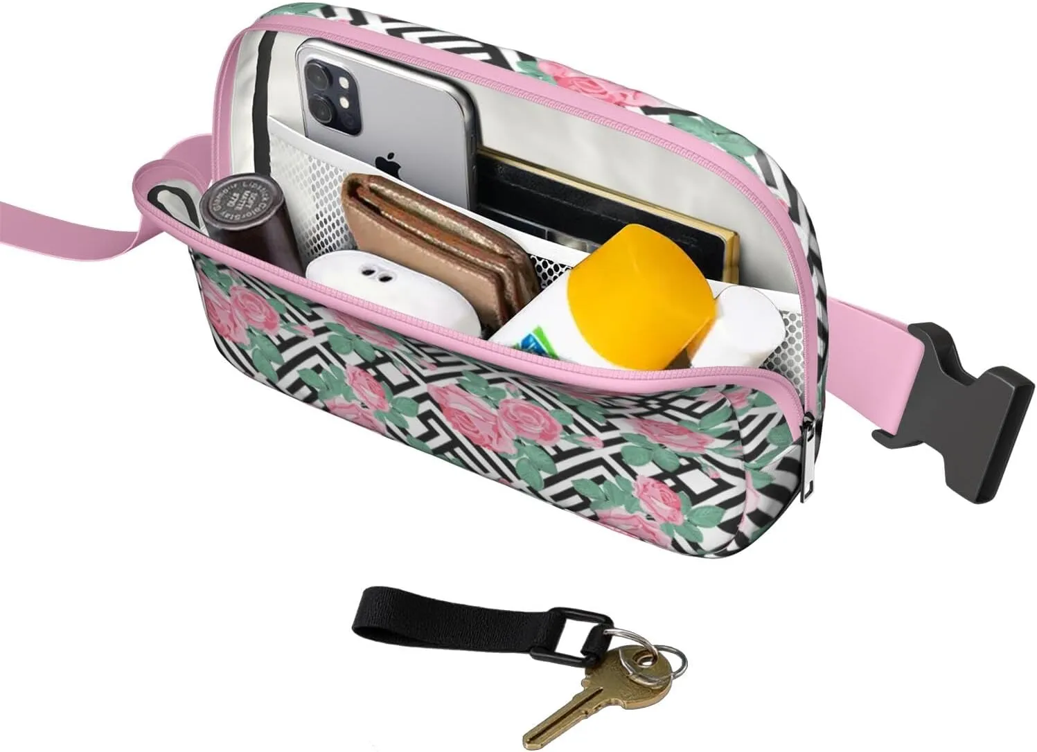 Mini Belt Bag for Men Women Tropical Leaf Floral Waist Packs Crossbody Bags Adjustable Strap for Hiking Cycling Sports