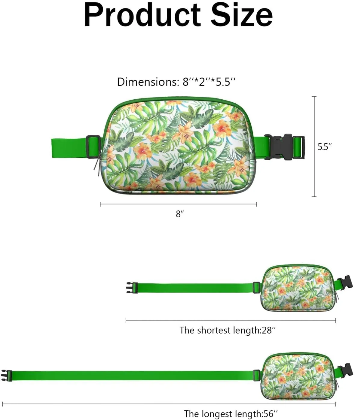Mini Belt Bag for Men Women Tropical Leaf Floral Waist Packs Crossbody Bags Adjustable Strap for Hiking Cycling Sports