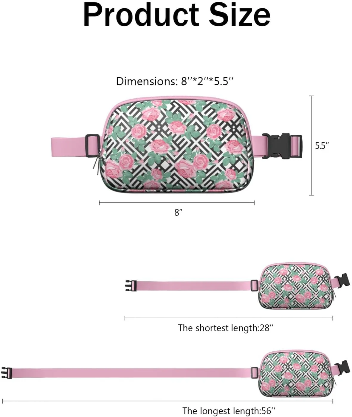 Mini Belt Bag for Men Women Tropical Leaf Floral Waist Packs Crossbody Bags Adjustable Strap for Hiking Cycling Sports