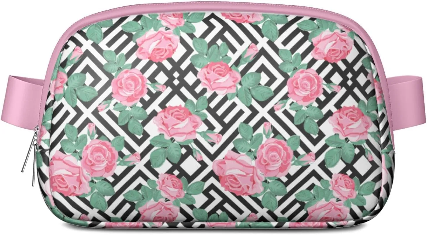 Mini Belt Bag for Men Women Tropical Leaf Floral Waist Packs Crossbody Bags Adjustable Strap for Hiking Cycling Sports