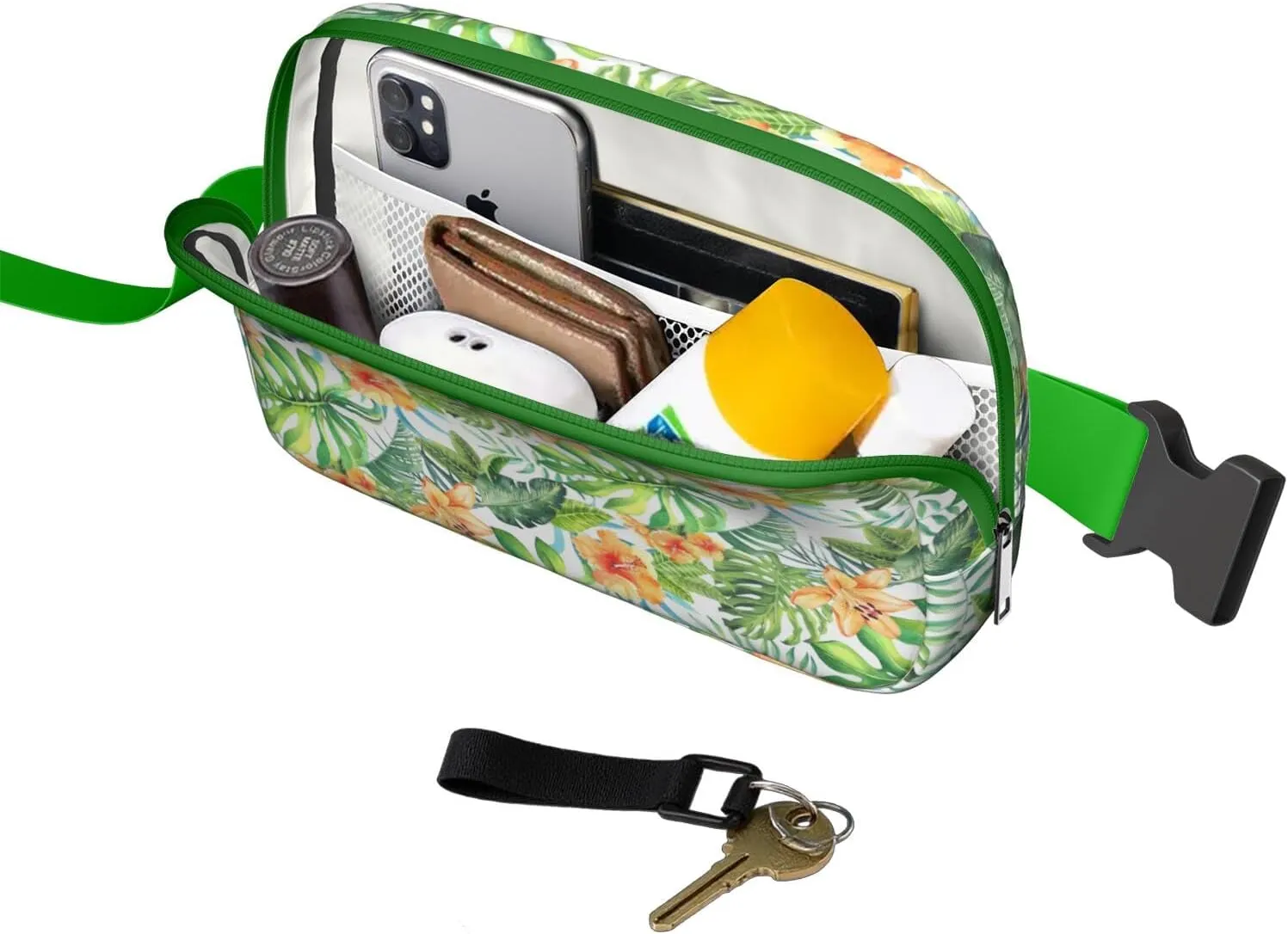 Mini Belt Bag for Men Women Tropical Leaf Floral Waist Packs Crossbody Bags Adjustable Strap for Hiking Cycling Sports