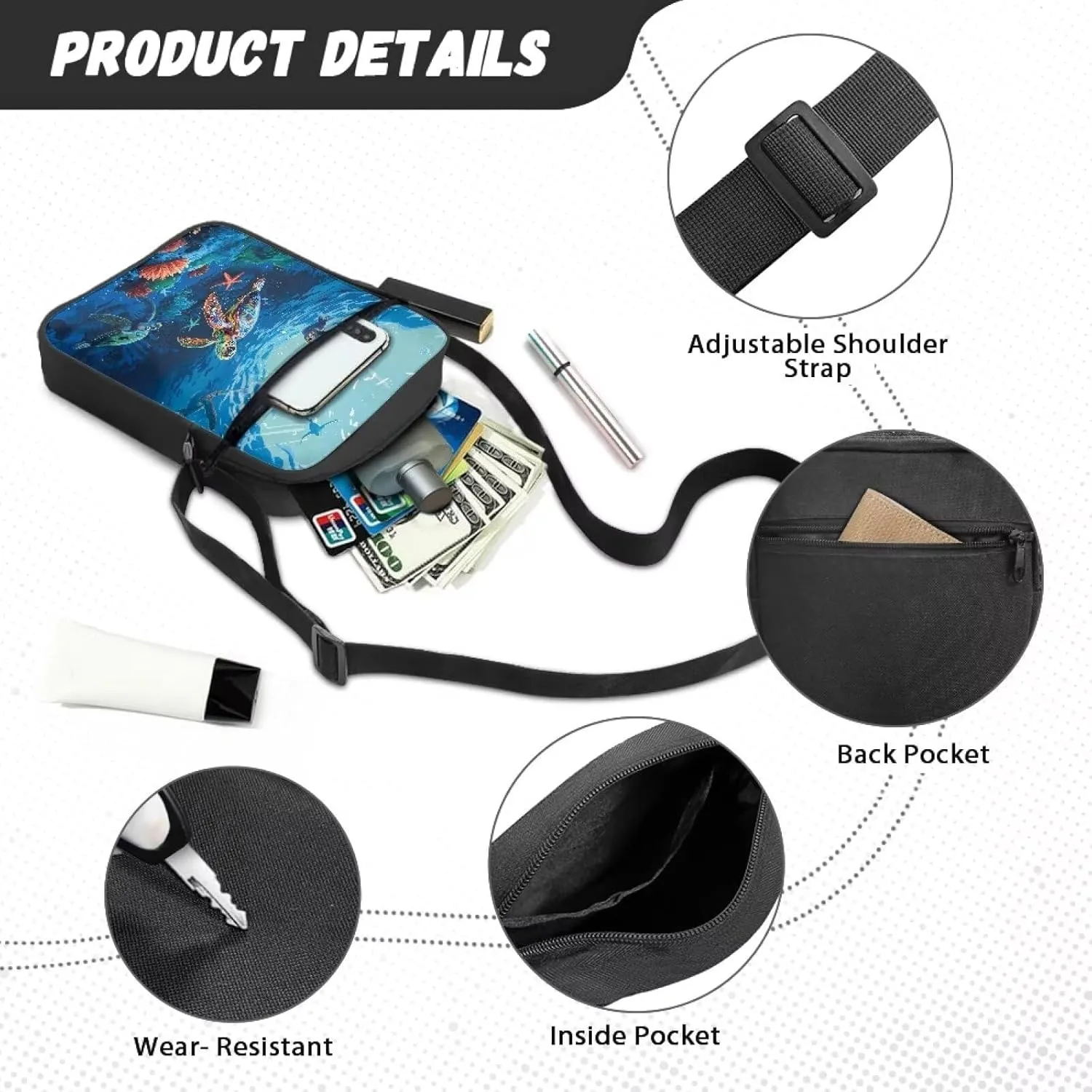 Mini Messenger Bag Small Crossbody Bags for Women Men Sling Bag Satchel Bag with Adjustable Strap and Pockets