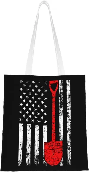 Mining Mine Miner Usa Flag Tote Bag for Women Canvas Shopping Bags Reusable Beach Bag Grocery Bags Tote Shoulder Bag Gift Bags