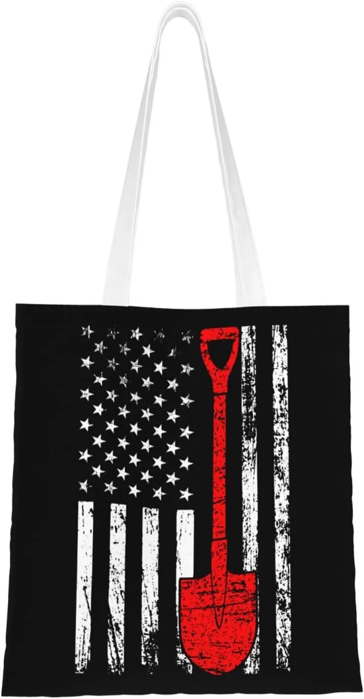 Mining Mine Miner Usa Flag Tote Bag for Women Canvas Shopping Bags Reusable Beach Bag Grocery Bags Tote Shoulder Bag Gift Bags