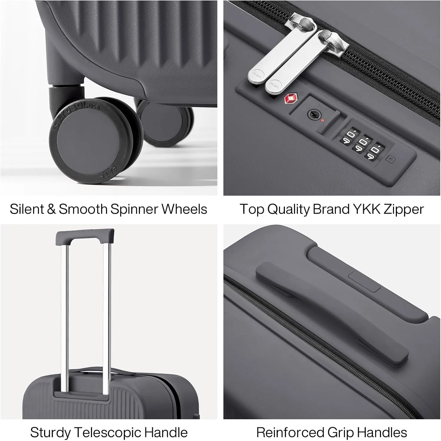 mixi 24 Inch Checked Luggage PC Hardshell Suitcases with Wheels for Travel Woman Men, Rock Gray