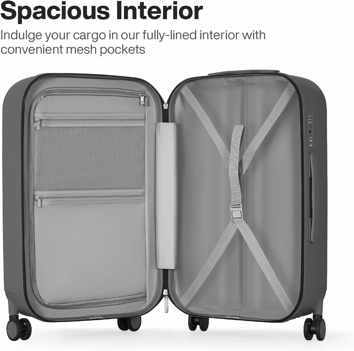 mixi 24 Inch Checked Luggage PC Hardshell Suitcases with Wheels for Travel Woman Men, Rock Gray