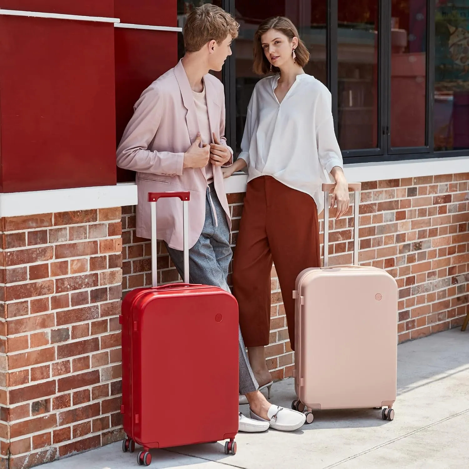 mixi Carry on Luggage, 20'' Suitcase Spinner Wheels Luggage Hardshell Lightweight Rolling Suitcases PC with Cover & TSA Lock for Business Travel, Pink