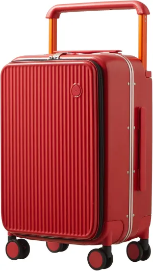 mixi Carry On Luggage 20'' Suitcase with Front Laptop Pocket, Wide Handle Rolling Travel Suitcases PC Hardshell with Aluminum Frame Spinner Wheels & TSA Lock, Carry-On Luggage(Red)