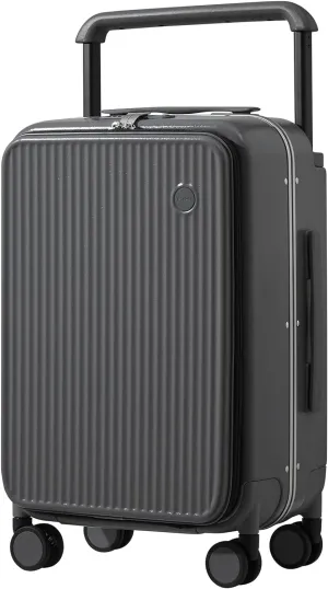 mixi Carry On Luggage 20'' Suitcase with Front Laptop Pocket, Wide Handle Rolling Travel Suitcases PC Hardshell with Aluminum Frame Spinner Wheels & TSA Lock, Carry-On Luggage(Rock Grey)