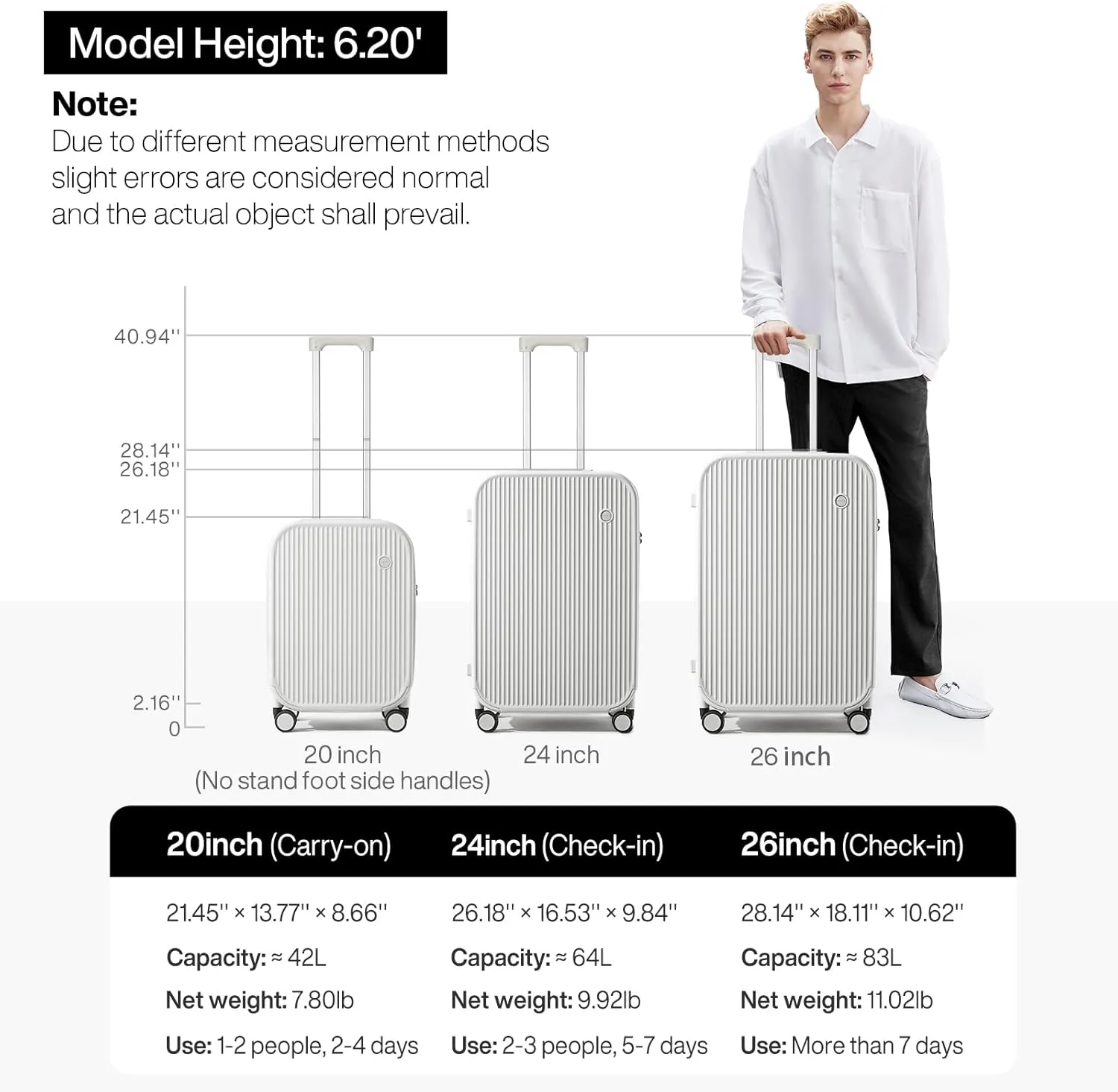 mixi Carry On Luggage with Cup Phone Holder Hard Shell Rolling Travel Suitcases with Spinner Wheels,20 Inch Smoke White