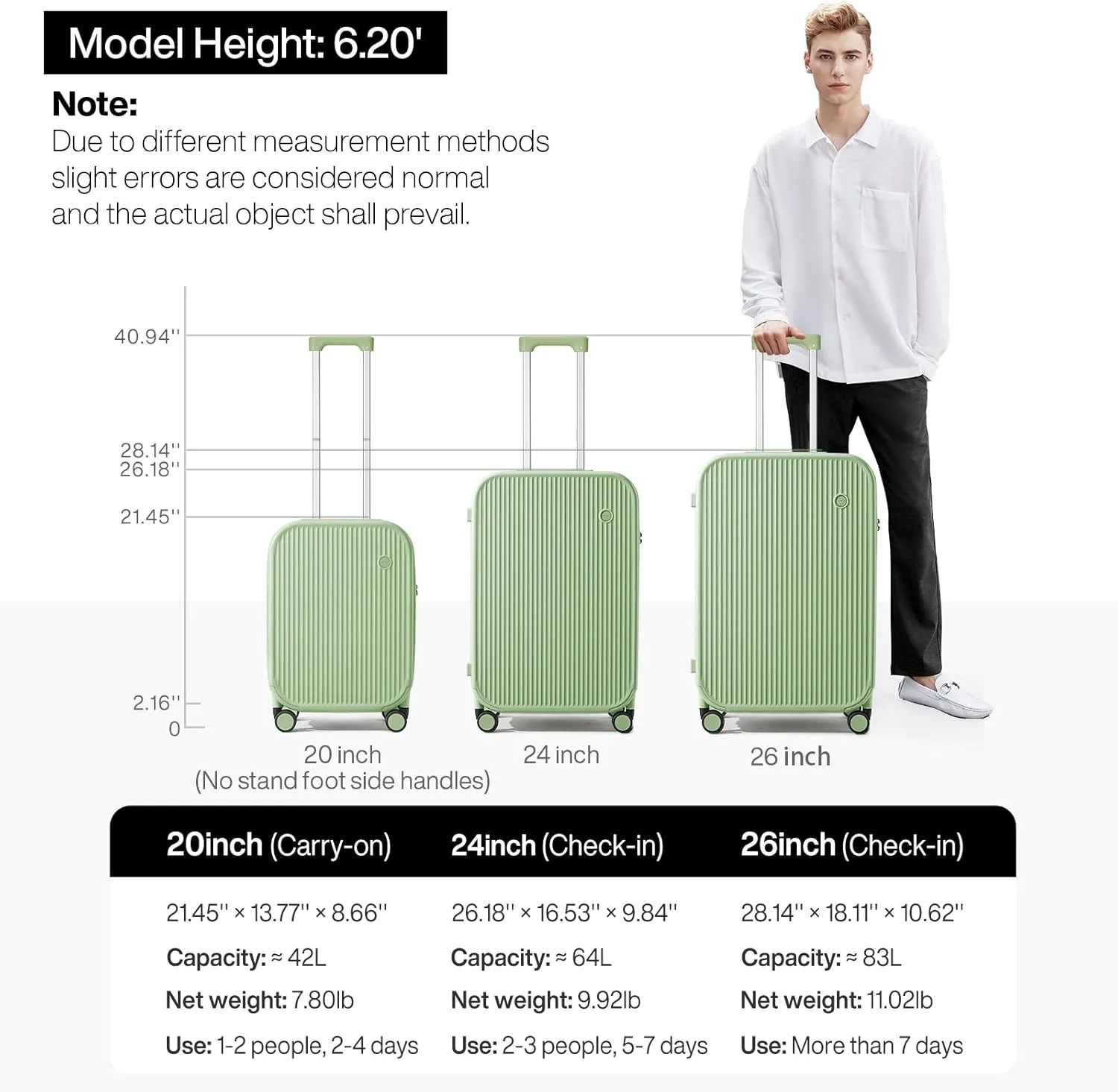 mixi Checked Luggage with Cup Phone Holder Hard Shell Rolling Travel Suitcases with Spinner Wheels,24 Inch Avocado Green