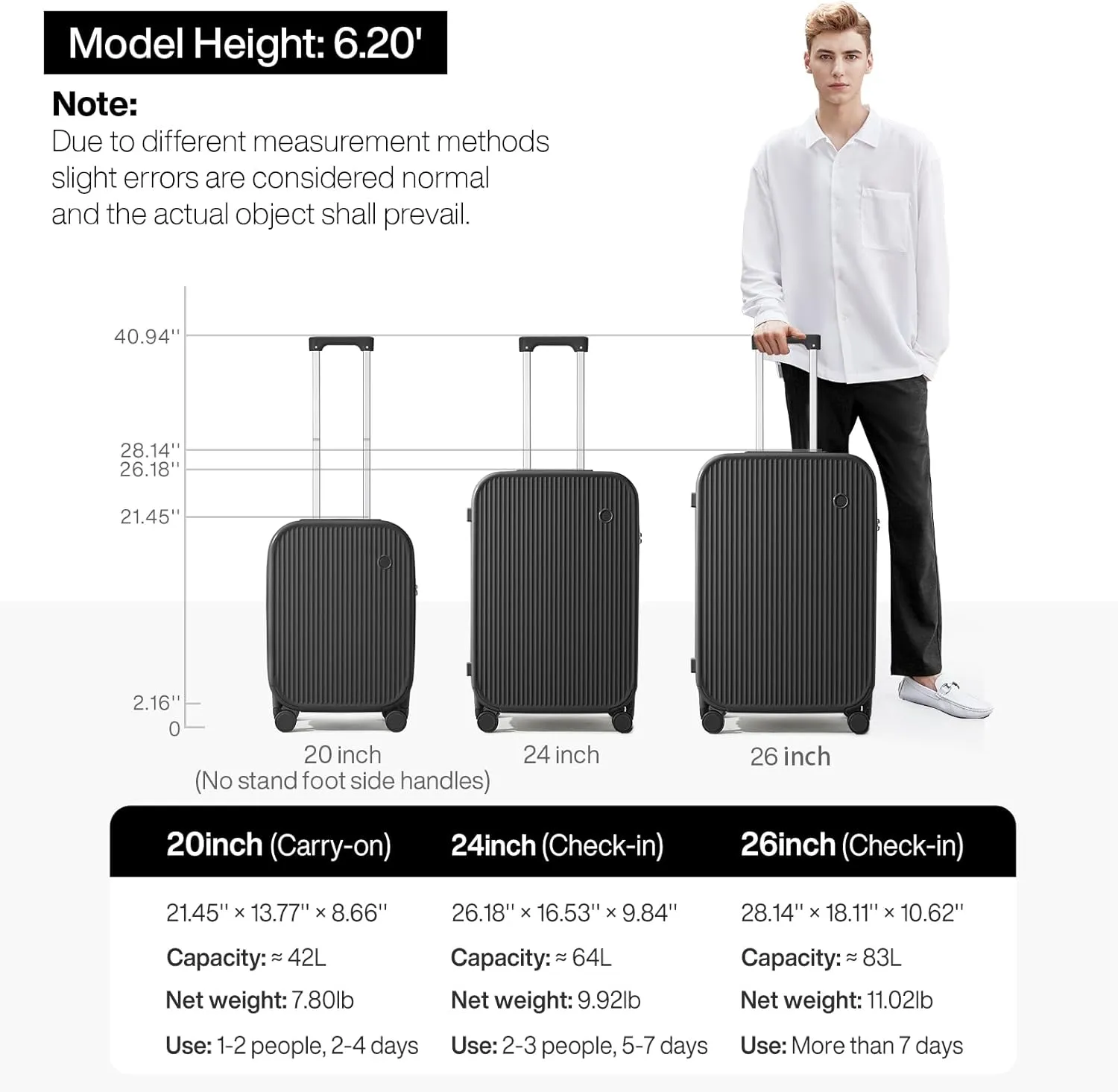 mixi Checked Luggage with Cup Phone Holder Hard Shell Rolling Travel Suitcases with Spinner Wheels,24 Inch Black