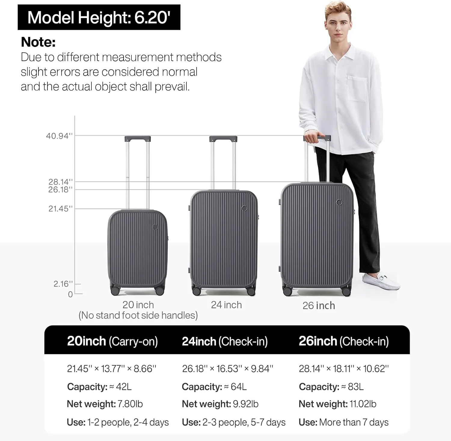 mixi Checked Luggage with Cup Phone Holder Hard Shell Rolling Travel Suitcases with Spinner Wheels,24 Inch Rock Grey