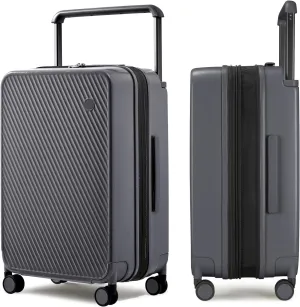 mixi Large Capacity Expandable Luggage Suitcases With Spinner Wheels,Upgrade Wide Handle PC Hardshell Rolling Travel Suitcase with TSA Lock, Checked-Medium 24-Inch, Rock Gray
