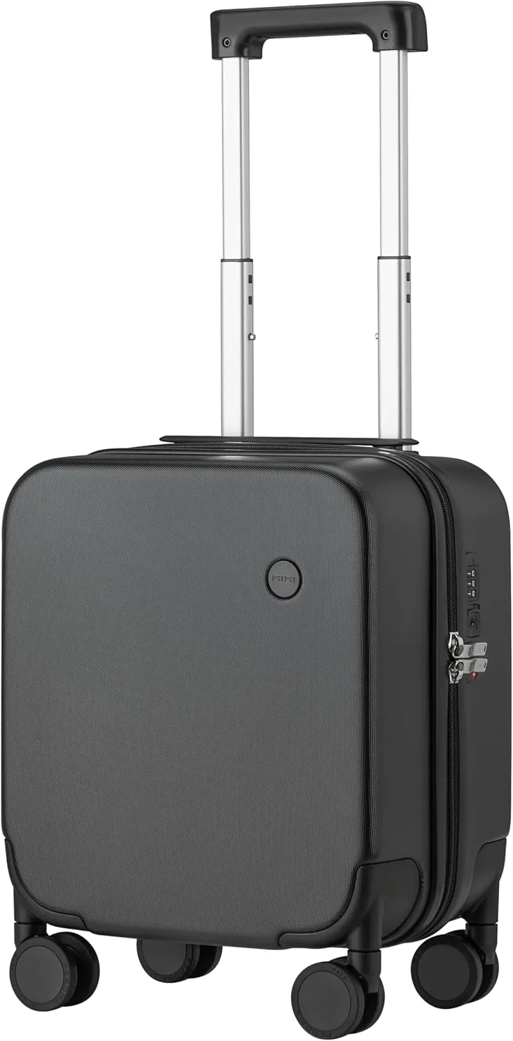 mixi Upgrade Carry on Luggage 14 Inch Underseat Personal Item Suitcases with Spinner Wheels, Hardside Rolling Suitcase PC with TSA Lock Lightweight Travel Case, Fine Grid Black