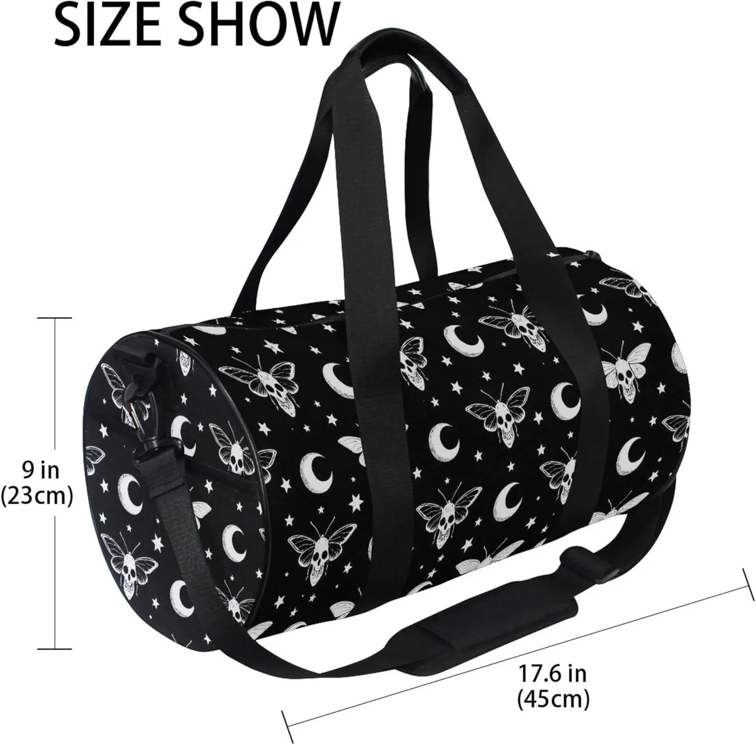 MNSRUU Sports Duffel Bags, Gothic Moth Moon Athletic Gym Bag Overnight Workout Travel Tote Luggage for Men Women Yoga