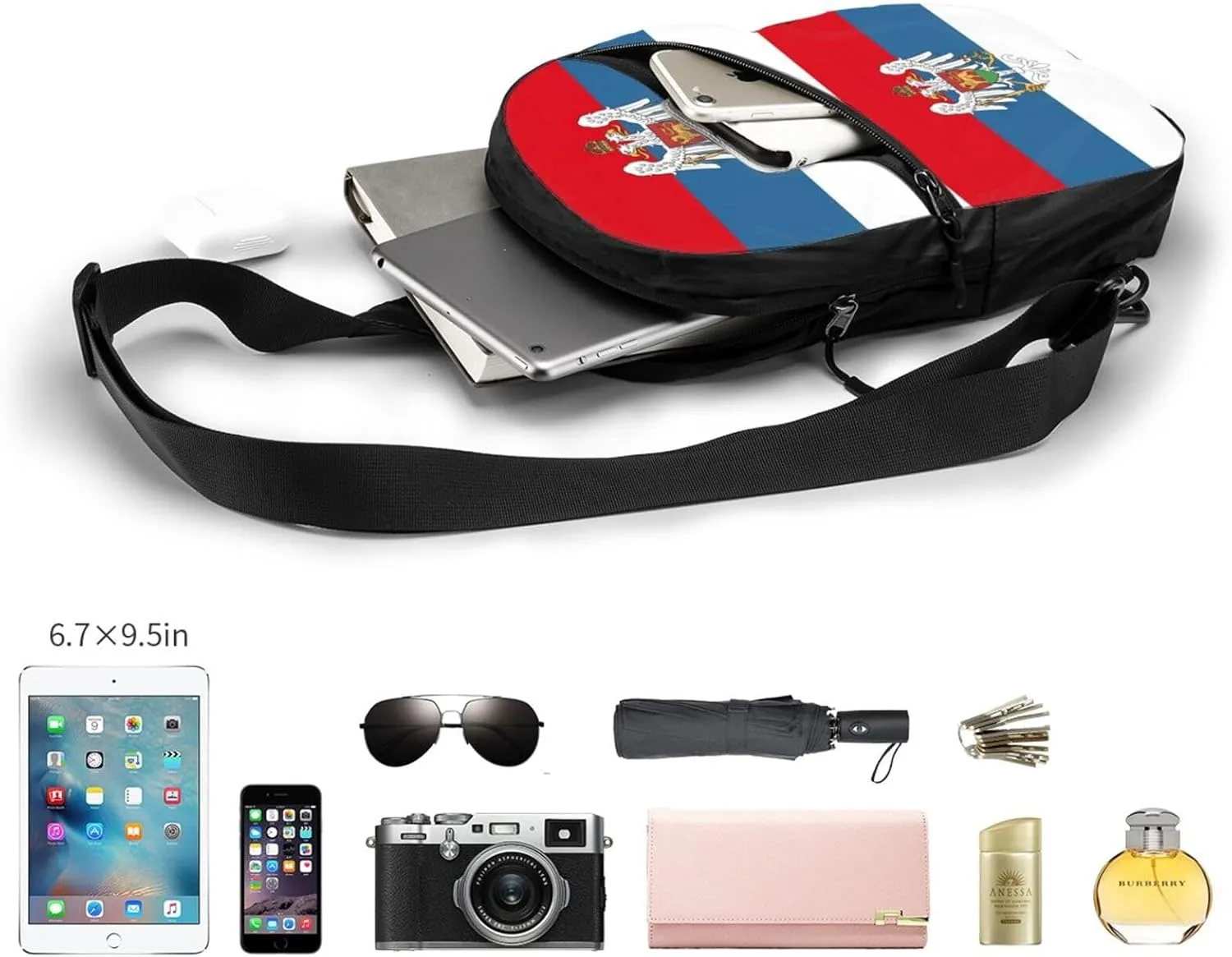 Montenegro Flag Packable Crossbody Bag Portable Sling Bags Foldable Travel Daypack Reusable Sports Shoulder Backpack Diagonally Chest Bag for Workout