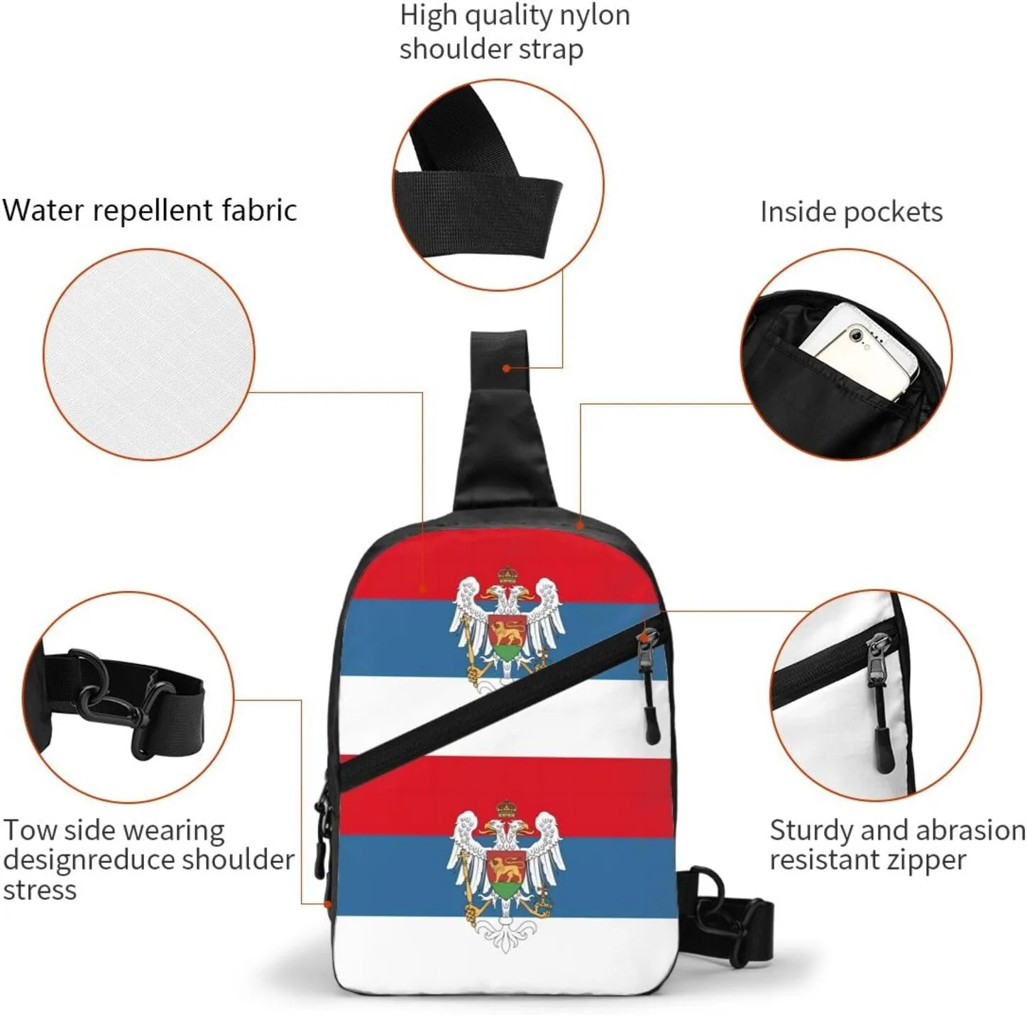 Montenegro Flag Packable Crossbody Bag Portable Sling Bags Foldable Travel Daypack Reusable Sports Shoulder Backpack Diagonally Chest Bag for Workout