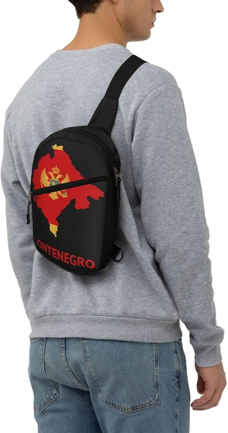 Montenegro Map Flag Packable Crossbody Bag Portable Sling Bags Foldable Travel Daypack Reusable Sports Shoulder Backpack Diagonally Chest Bag for Workout