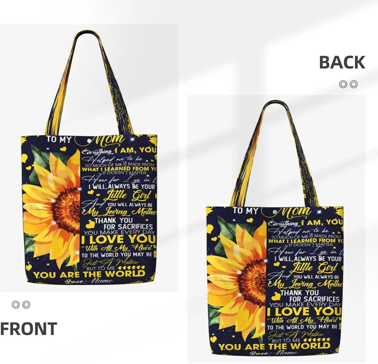 Mother's Day Sunflower to My Mom Canvas Totes Bag Shoulder Bags Shopping Crossbody Travel Handbag 13.8 X 15.4 inch