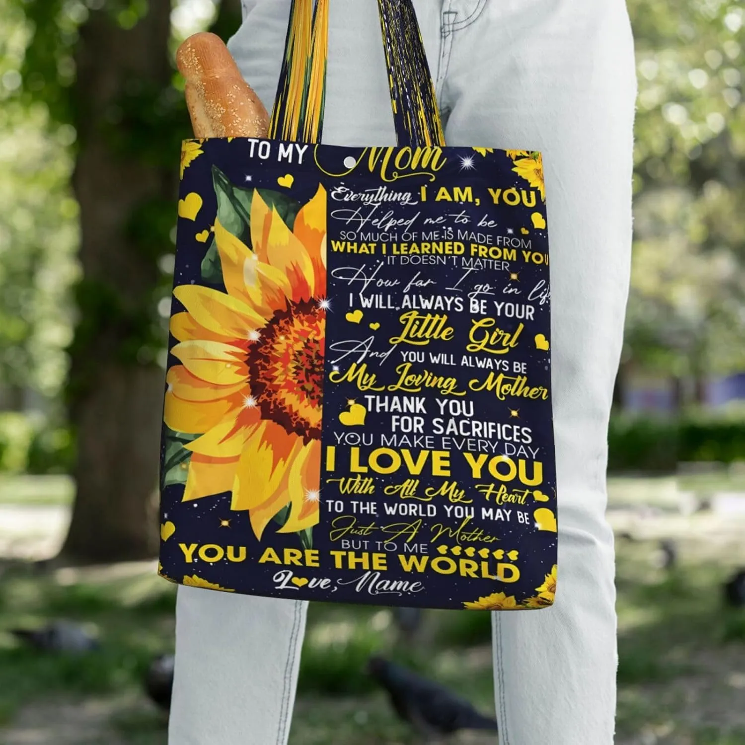 Mother's Day Sunflower to My Mom Canvas Totes Bag Shoulder Bags Shopping Crossbody Travel Handbag 13.8 X 15.4 inch