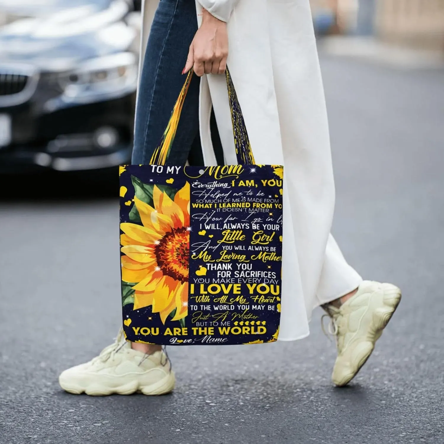 Mother's Day Sunflower to My Mom Canvas Totes Bag Shoulder Bags Shopping Crossbody Travel Handbag 13.8 X 15.4 inch