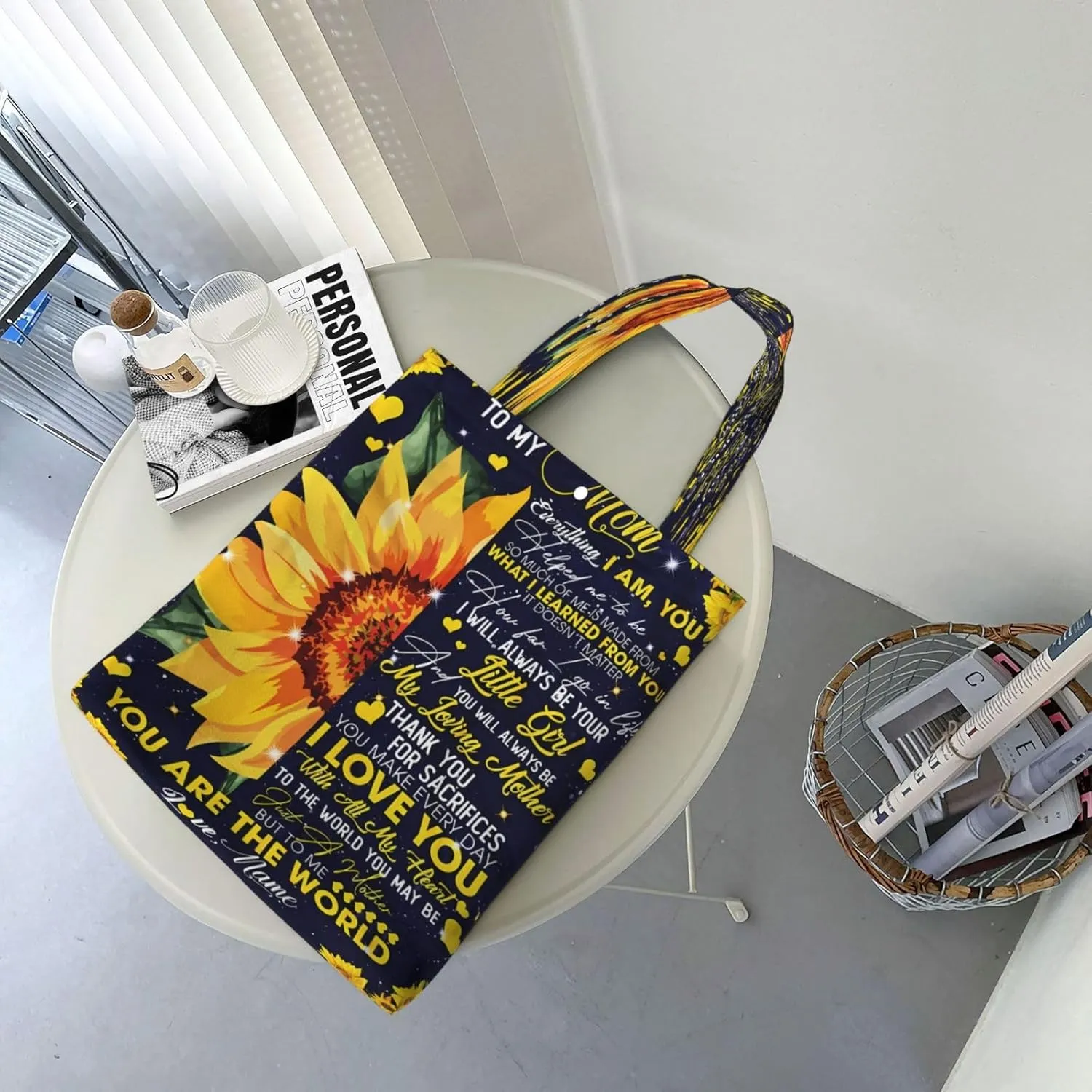 Mother's Day Sunflower to My Mom Canvas Totes Bag Shoulder Bags Shopping Crossbody Travel Handbag 13.8 X 15.4 inch