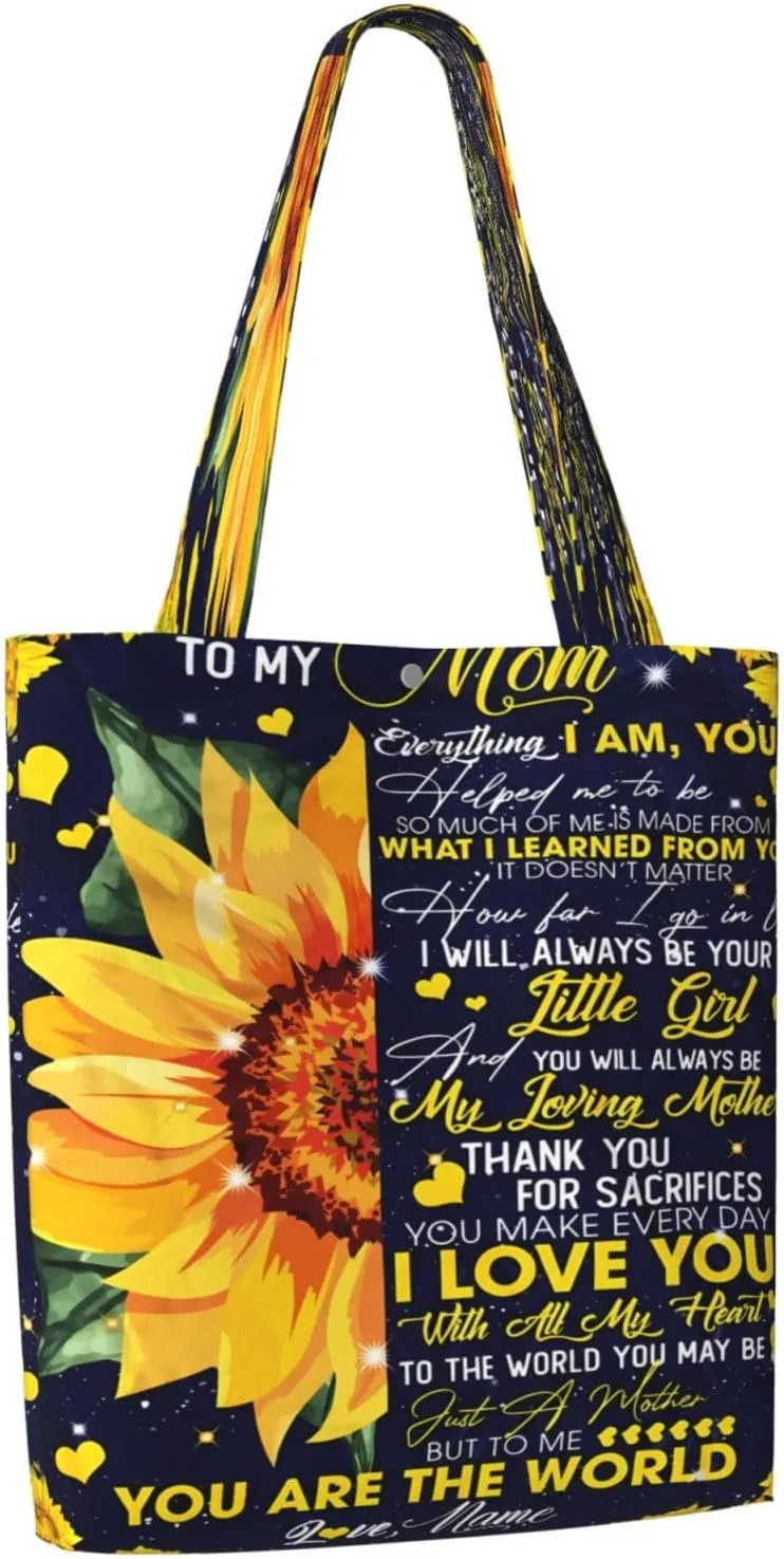 Mother's Day Sunflower to My Mom Canvas Totes Bag Shoulder Bags Shopping Crossbody Travel Handbag 13.8 X 15.4 inch
