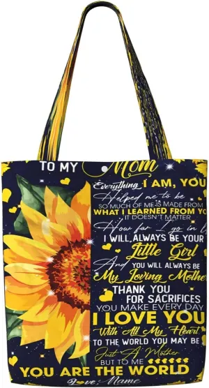 Mother's Day Sunflower to My Mom Canvas Totes Bag Shoulder Bags Shopping Crossbody Travel Handbag 13.8 X 15.4 inch