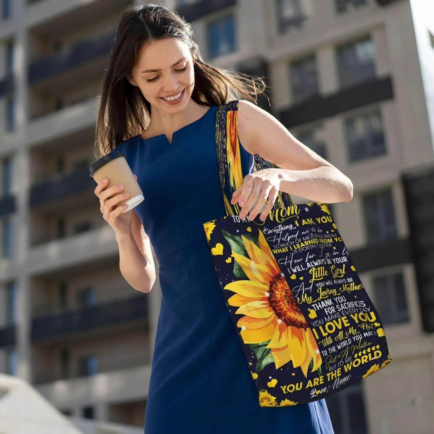 Mother's Day Sunflower to My Mom Canvas Totes Bag Shoulder Bags Shopping Crossbody Travel Handbag 13.8 X 15.4 inch