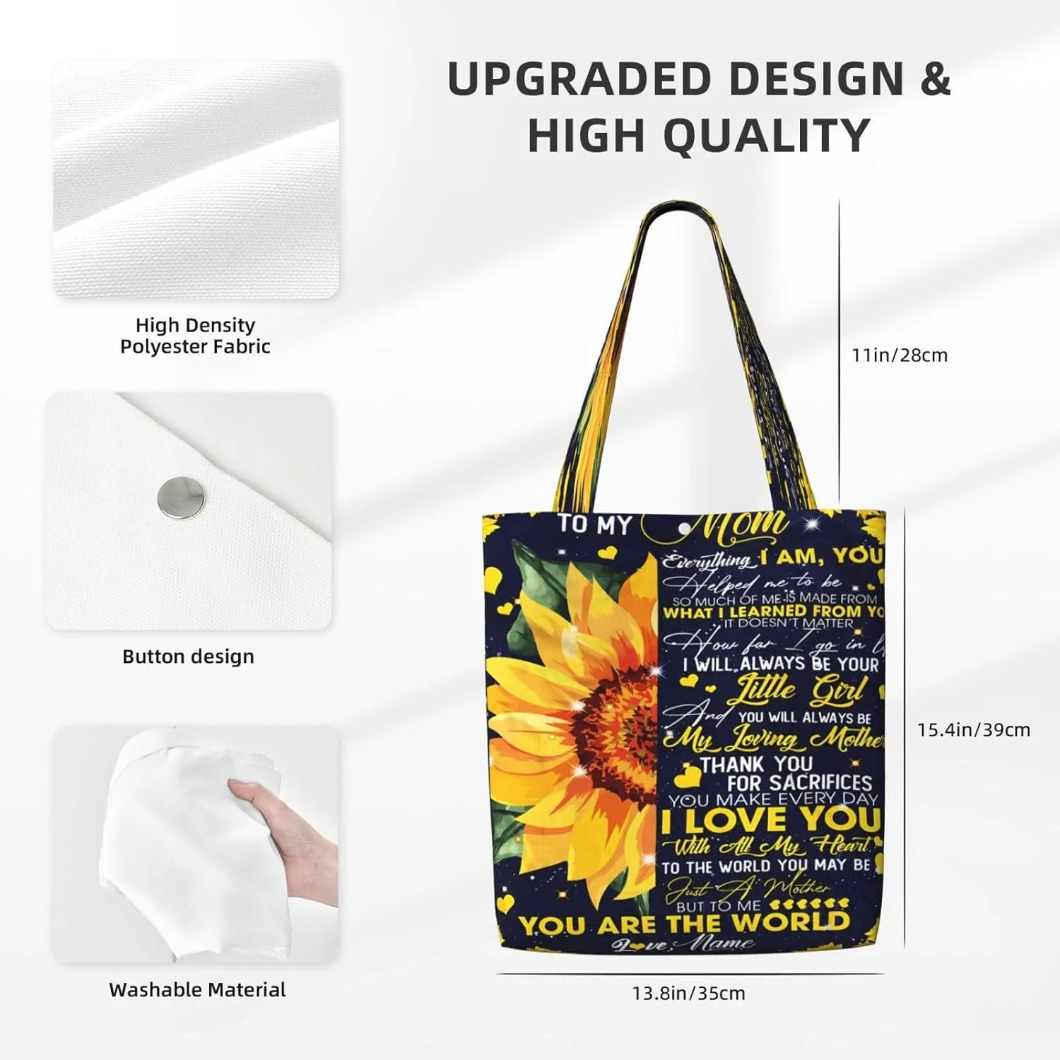Mother's Day Sunflower to My Mom Canvas Totes Bag Shoulder Bags Shopping Crossbody Travel Handbag 13.8 X 15.4 inch