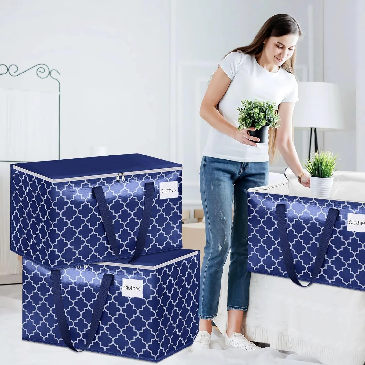 Moving Bags, Extra Large Moving Supplies, Heavy Duty Storage Bags, Packing Bags with Reinforced Zippers & Handles, Collapsible Packing Boxes, Storage Totes for Moving, Packing, 125L, 10 Packs